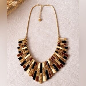 Joe Fresh Statement Necklace Gold Black Cream Burgundy Geometric Collar